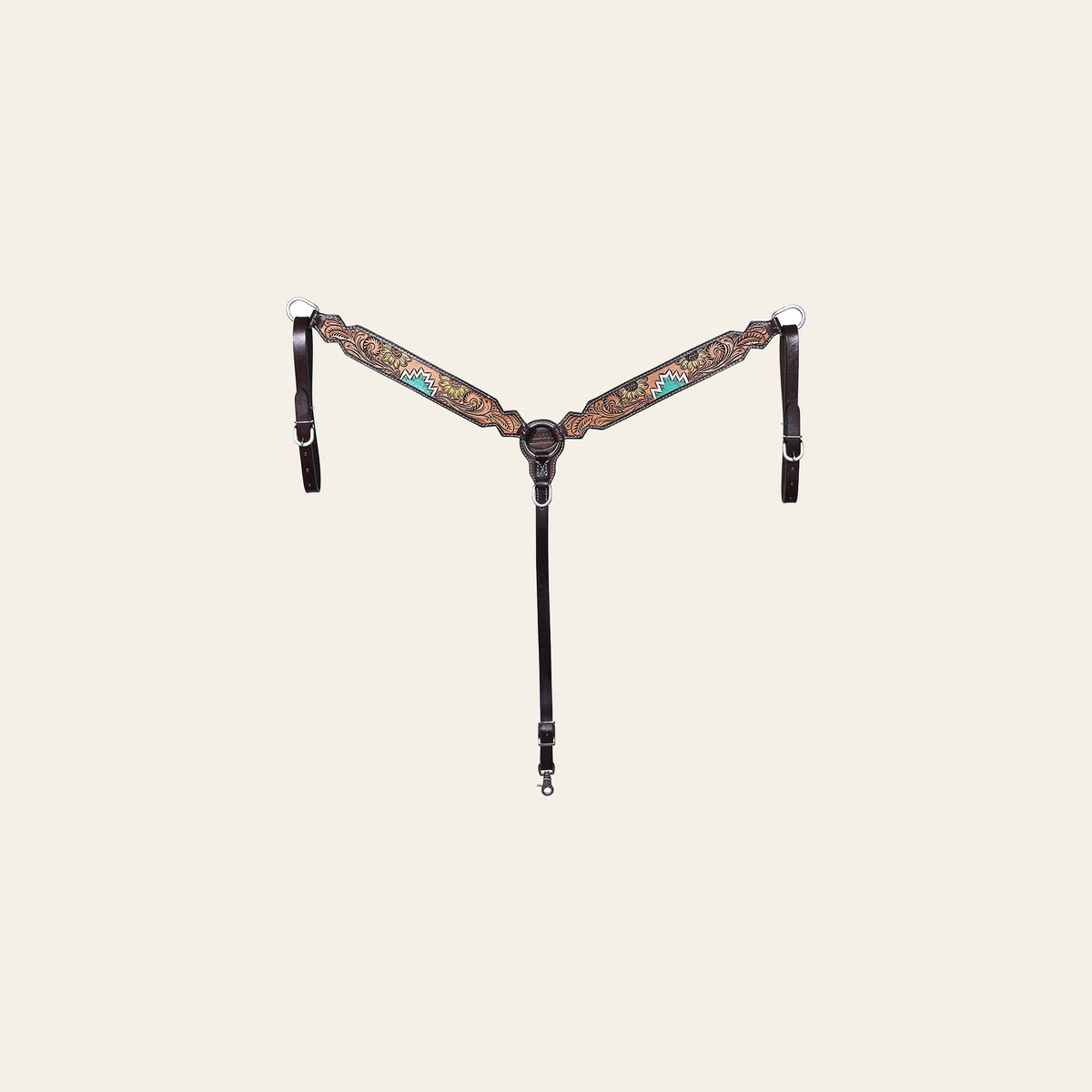 Hilason Horse Floral Hand Painted American Leather Breast Collar Headstall Dark Brown