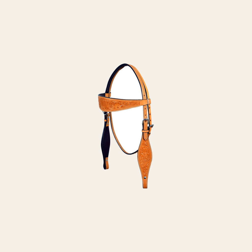 HILASON Western Horse Genuine Leather Headstall Floral Carved Tan Tack | Bridle