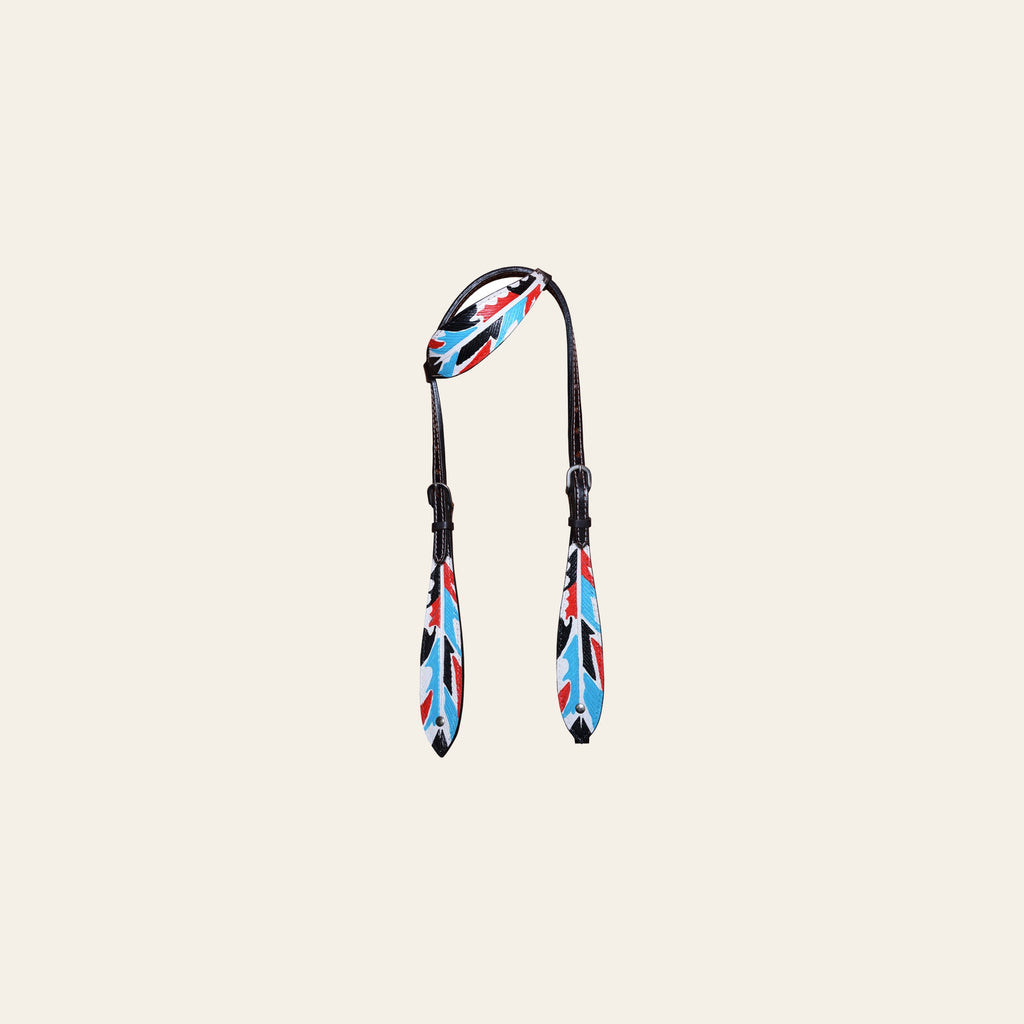 HILASON Western Horse Genuine Leather Printed One Ear Headstall Black | for