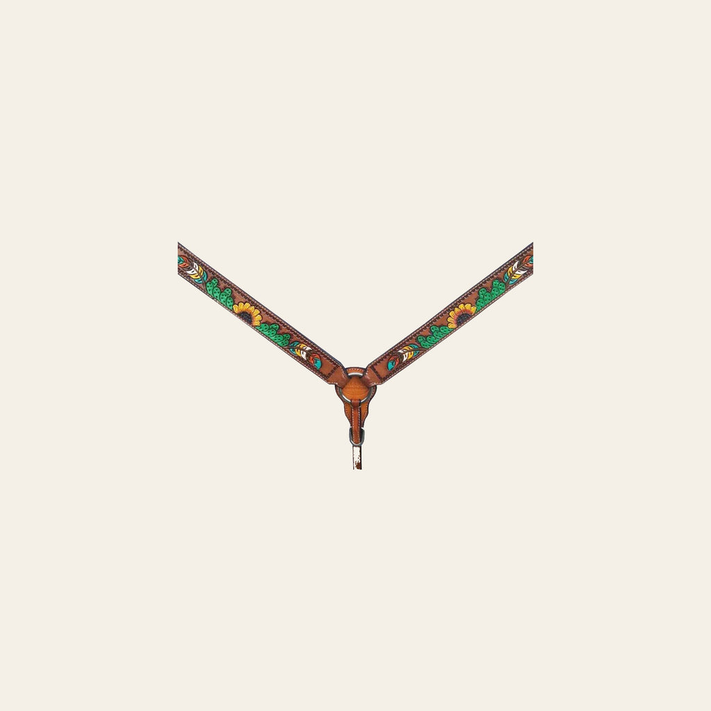 HILASON Western Horse Sunflower Cactus Headstall Breast Collar Wither American Leather Tack Set
