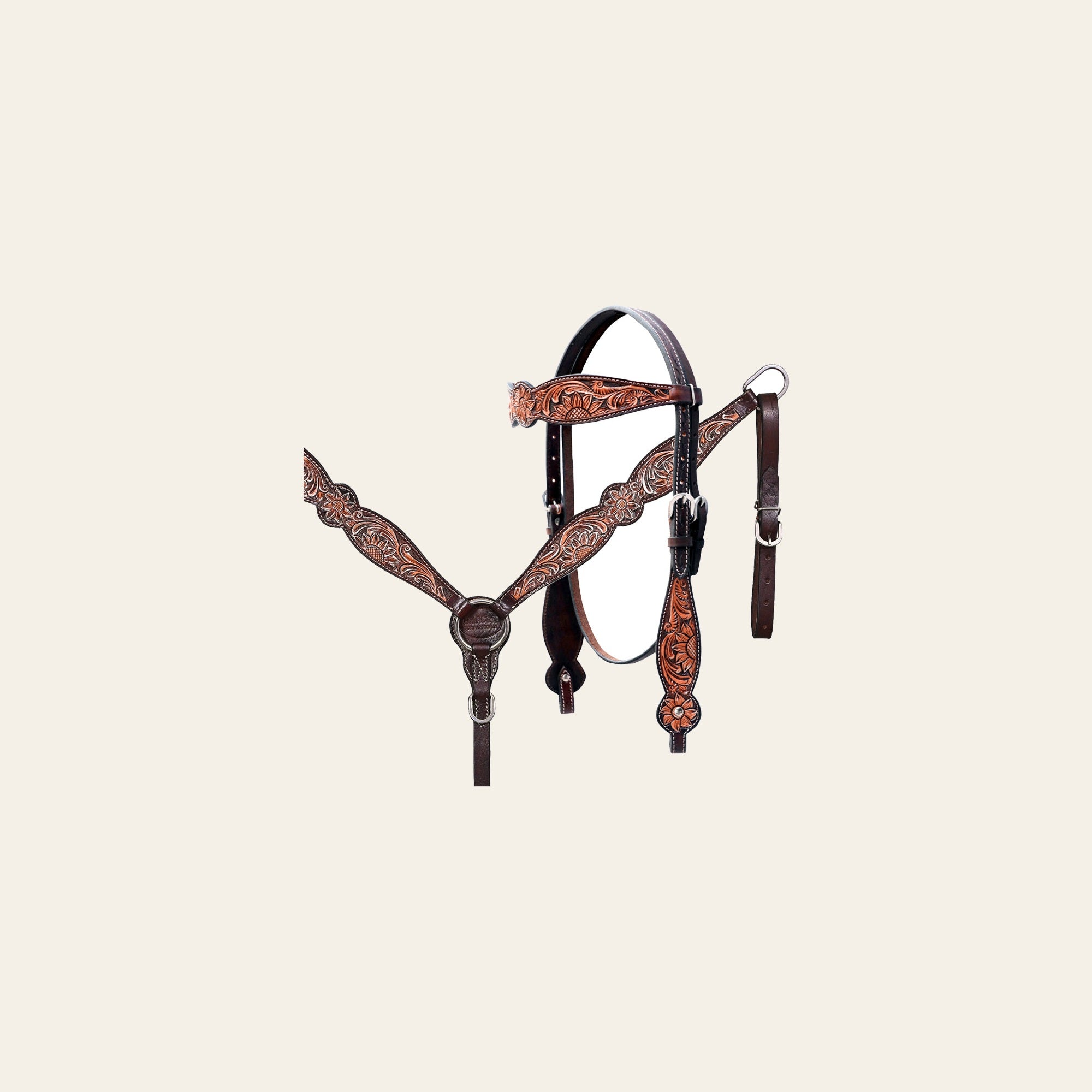 HILASON Western Horse Floral Headstall Breast Collar Set American Leather Dark Brown Harness | Tack for Horses