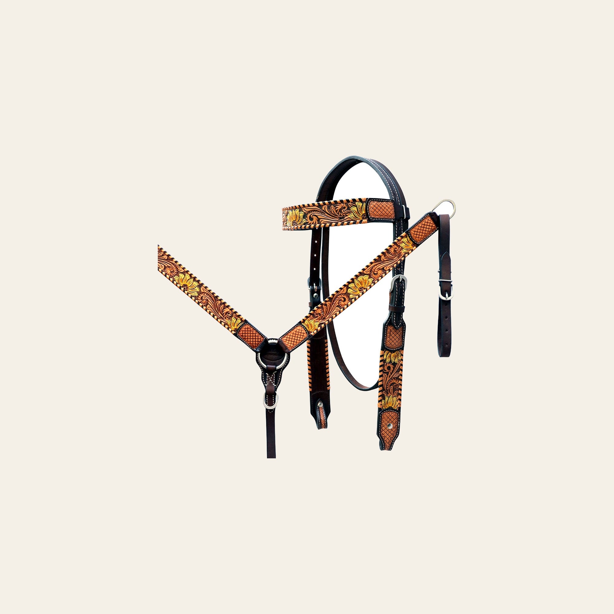 HILASON Western Horse Tack Set American Leather Dark Brown Harness | Headstall Breast Collar for Horses
