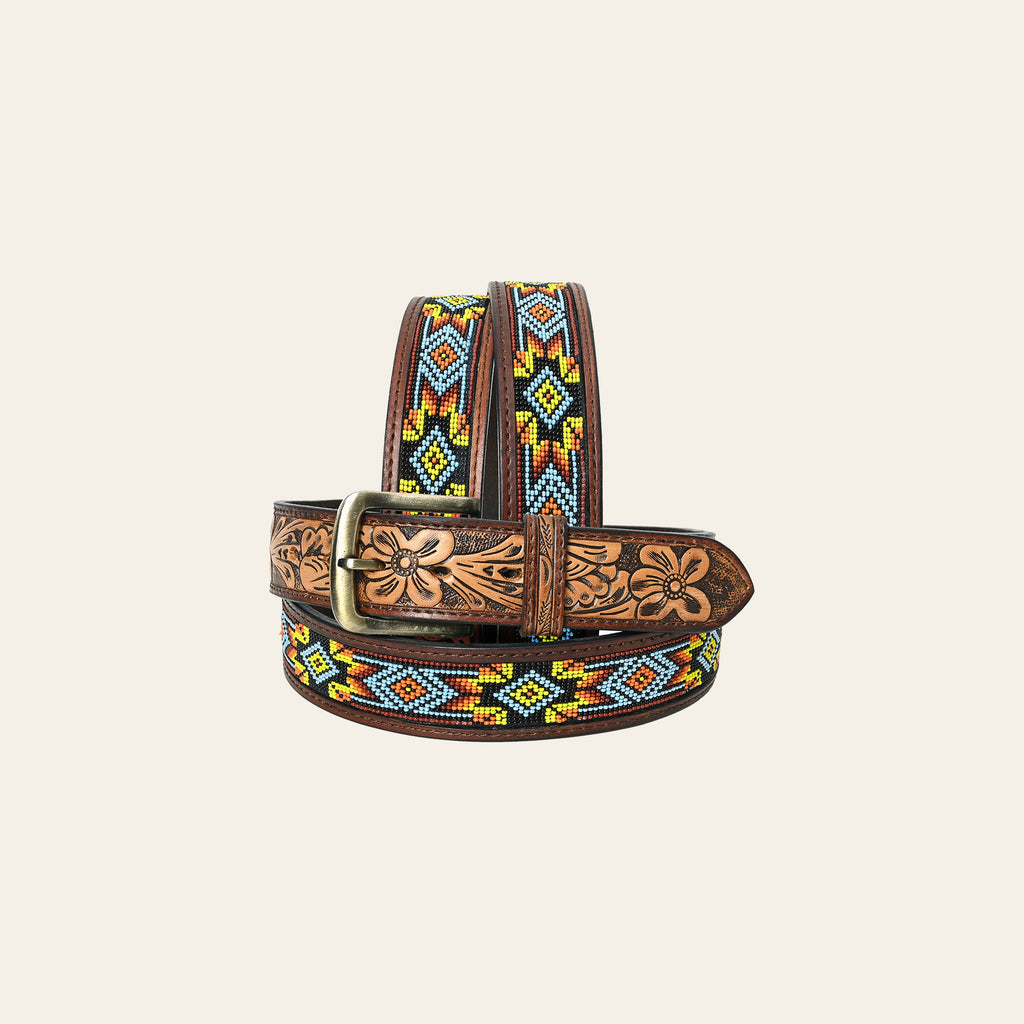 HILASON Western Genuine Leather Belt for Men Women Cowboy Cowgirl Handmade Unisex Full Grain Heavy Duty Tooled Beaded Belt