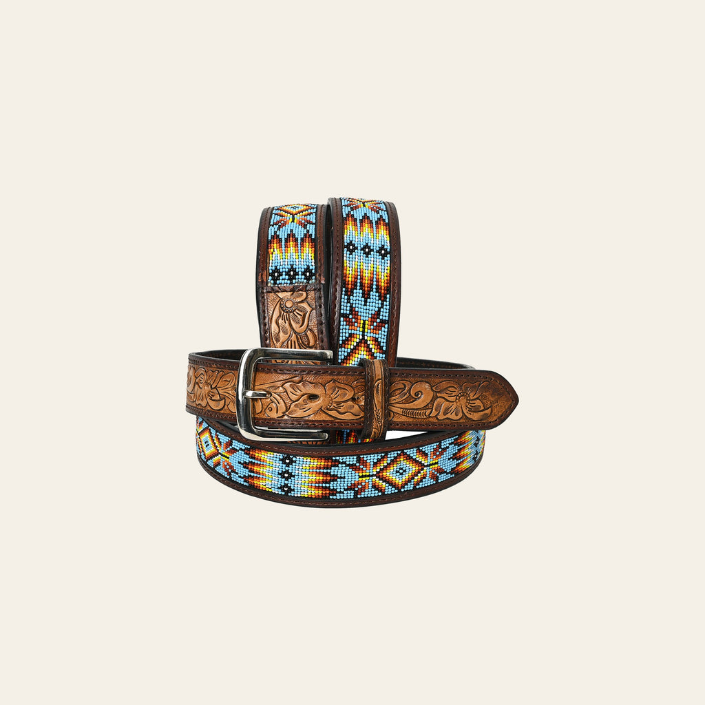 HILASON Western Genuine Leather Belt for Men Women Cowboy Cowgirl Handmade Unisex Full Grain Heavy Duty Tooled Beaded Belt