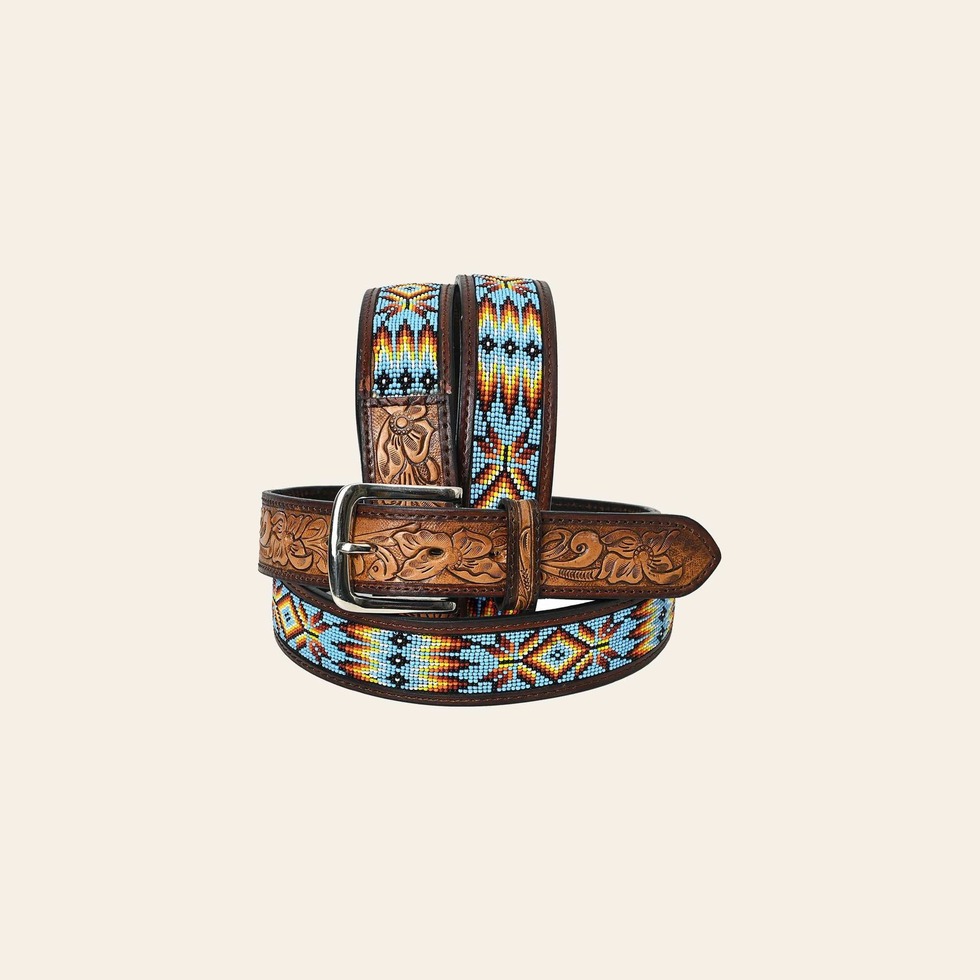HILASON Western Genuine Leather Belt for Men Women Cowboy Cowgirl Handmade Unisex Full Grain Heavy Duty Tooled Beaded Belt