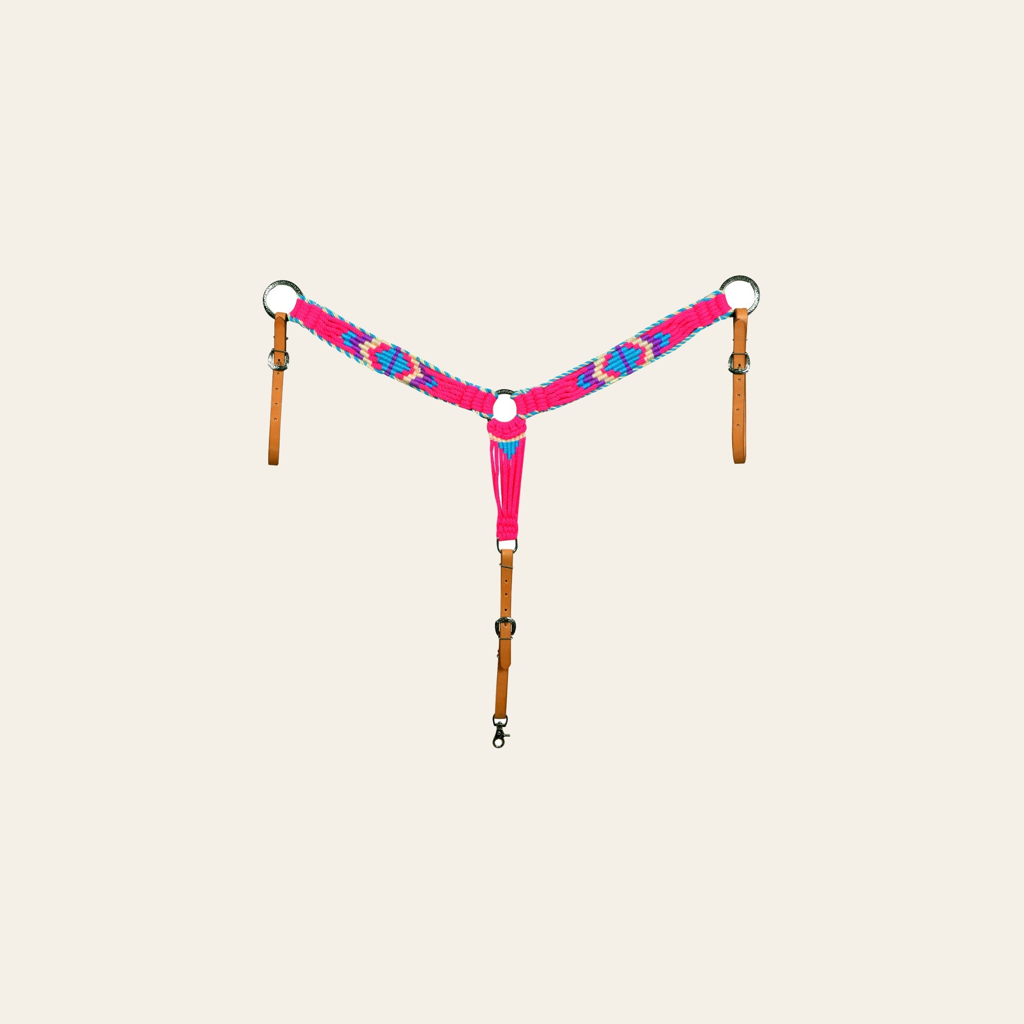 HILASON Western Wool Headstall & Breast Collar Tack Set Turquoise Pink | Leather for Horses
