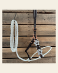 Honeycomb Tooled Lariat & Leather Combo Halter #LH120 on a warm cream background