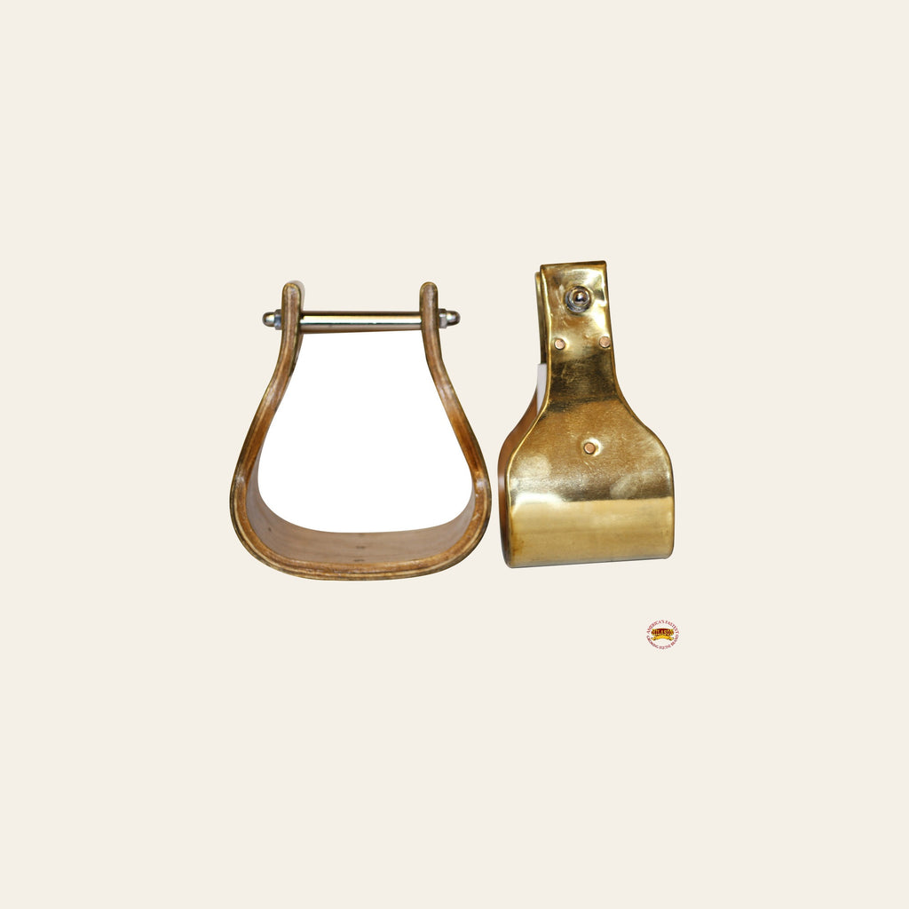 Bar H Equine Western Horse Heavy-Duty Brass Bounded Wooden Stirrups