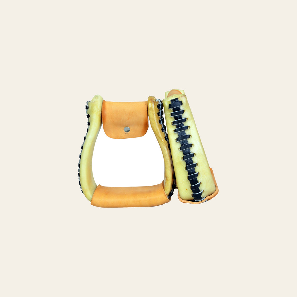 HILASON Horse Western Saddle Rawhide Leather Stirrups Pair | for Barrel Racing Horses