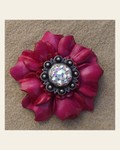 Hot Pink Carnation Flower With Antique Silver AB 1" Concho on a warm cream background
