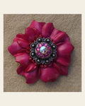 Hot Pink Carnation Flower With Antique Silver Fuchsia & AB 1" Concho on a warm cream background