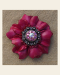 Hot Pink Carnation Flower With Antique Silver Pink and AB 1" Concho on a warm cream background