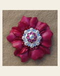 Hot Pink Carnation Flower With Bright Silver Fuchsia & AB 1" Concho on a warm cream background