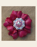 Hot Pink Carnation Flower With Bright Silver Pink and AB 1" Concho on a warm cream background