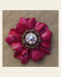 Hot Pink Carnation Flower With Copper AB 1" Concho on a warm cream background