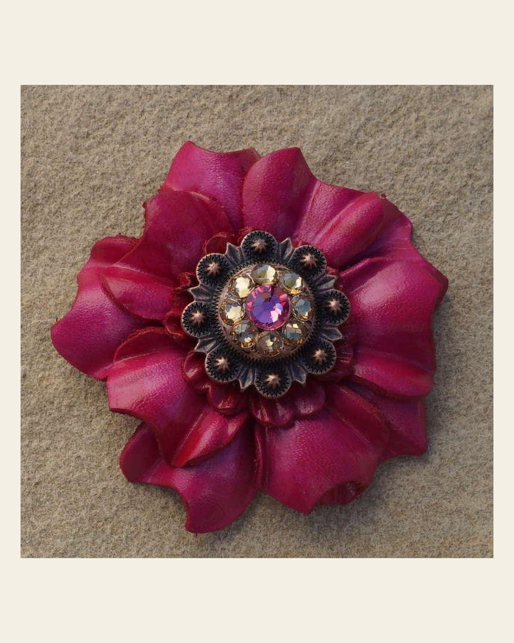 Hot Pink Carnation Flower With Copper Pink & Champagne 1" Concho on a warm cream background