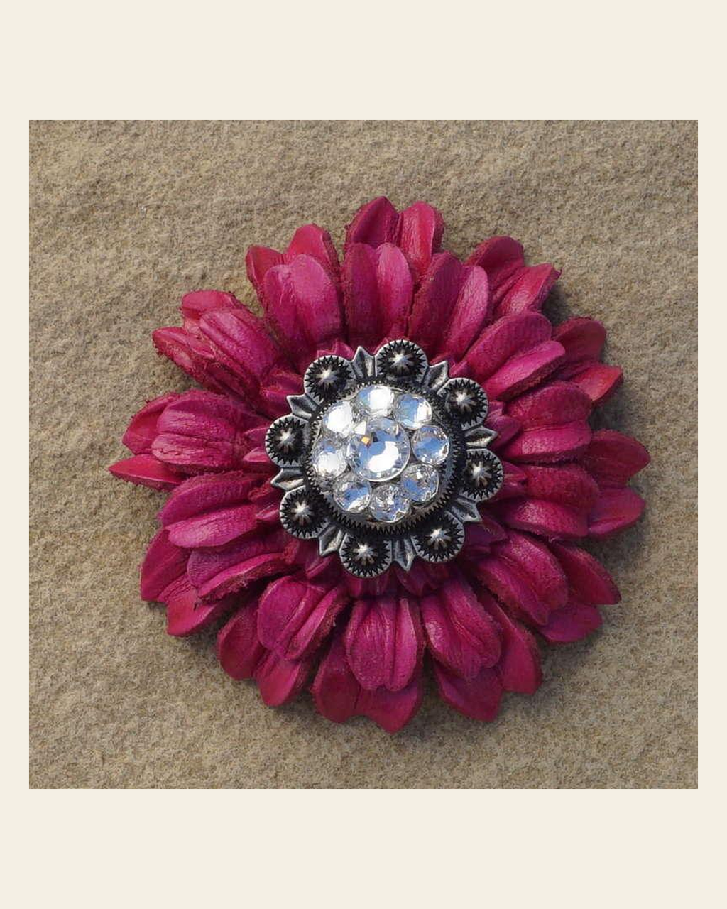 Hot Pink Daisy Flower With Antique Silver Clear 1" Concho on a warm cream background