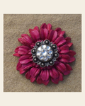 Hot Pink Daisy Flower With Antique Silver Clear 1" Concho on a warm cream background