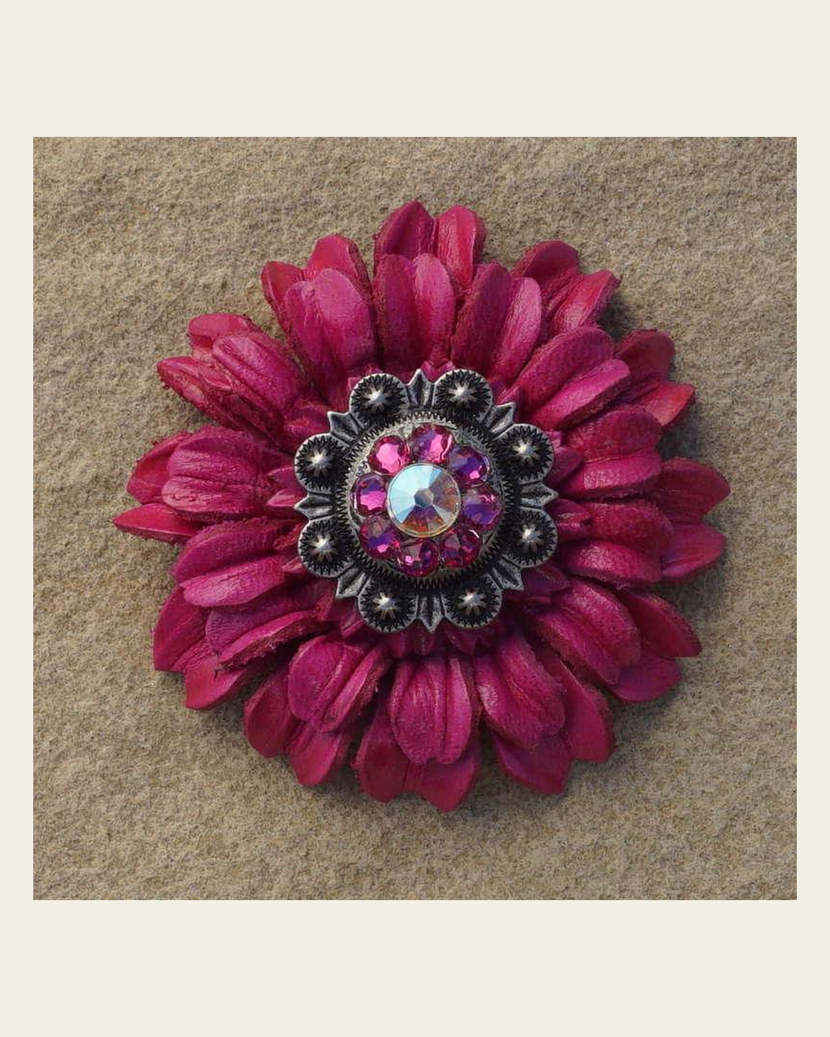 Hot Pink Daisy Flower With Antique Silver Fuchsia and AB 1" Concho on a warm cream background