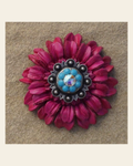 Hot Pink Daisy Flower With Antique Silver Turquoise & AB 1" Concho on a warm cream background