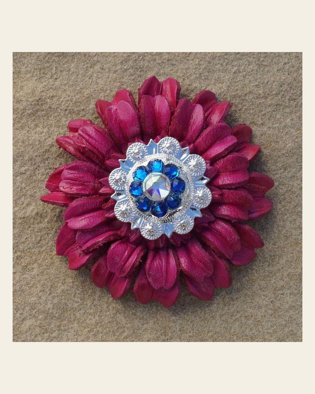 Hot Pink Daisy Flower With Bright Silver Capri and AB 1" Concho on a warm cream background