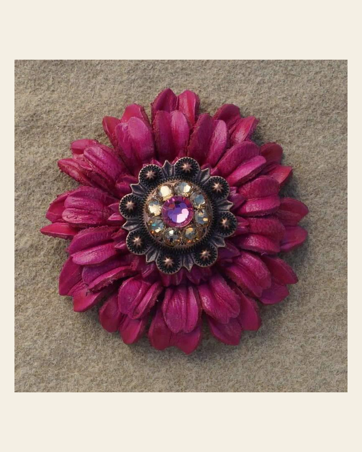 Hot Pink Daisy Flower With Copper Pink & Champagne 1" Concho on a warm cream background