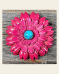 Hot Pink Daisy Flower With Round Turquoise Cabochon on a warm cream background
