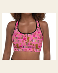 Hot Pink Yeehaw Padded Sports Bra on a warm cream background
