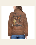 How Bout Them Cowboys Women's Puffy Bomber Jacket on a warm cream background