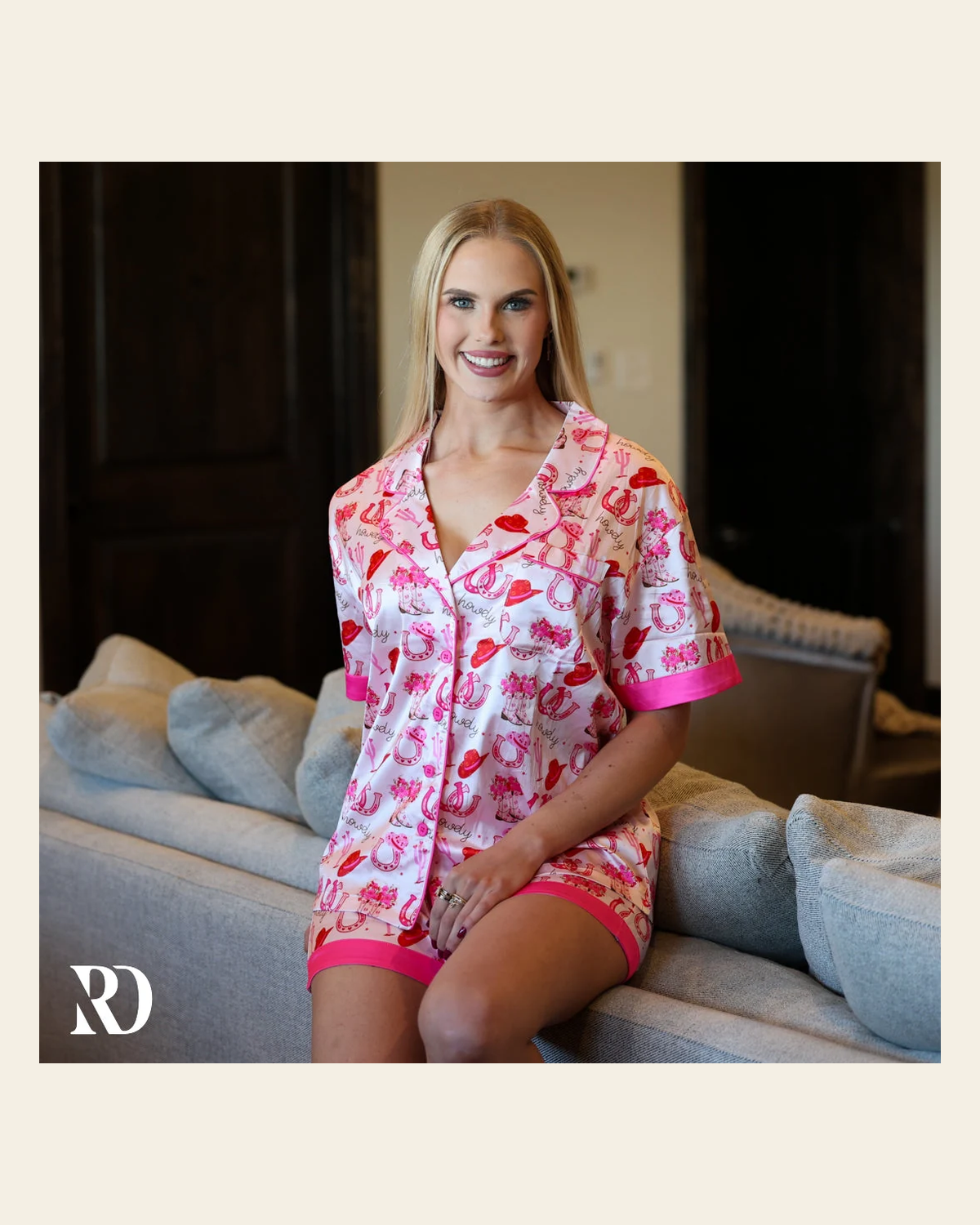 Howdy Cowgirl | Pj Set on a warm cream background