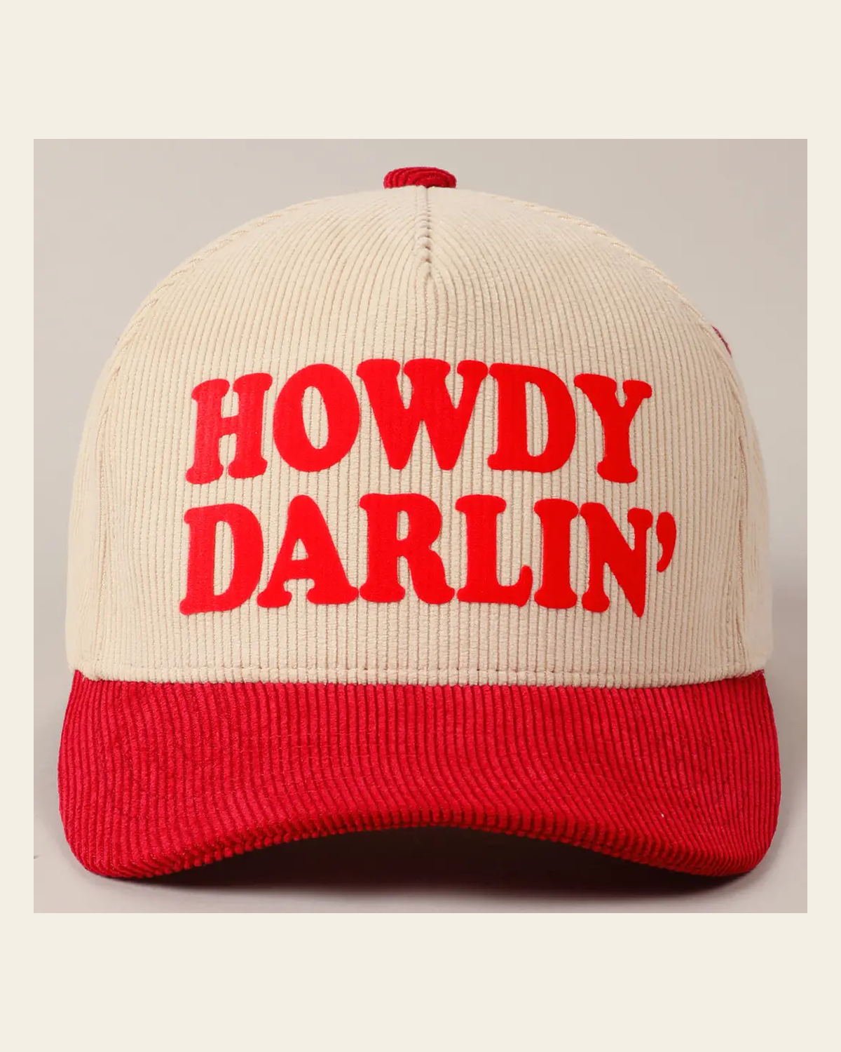 Howdy Darlin' Two Tone Corduroy | Cap on a warm cream background