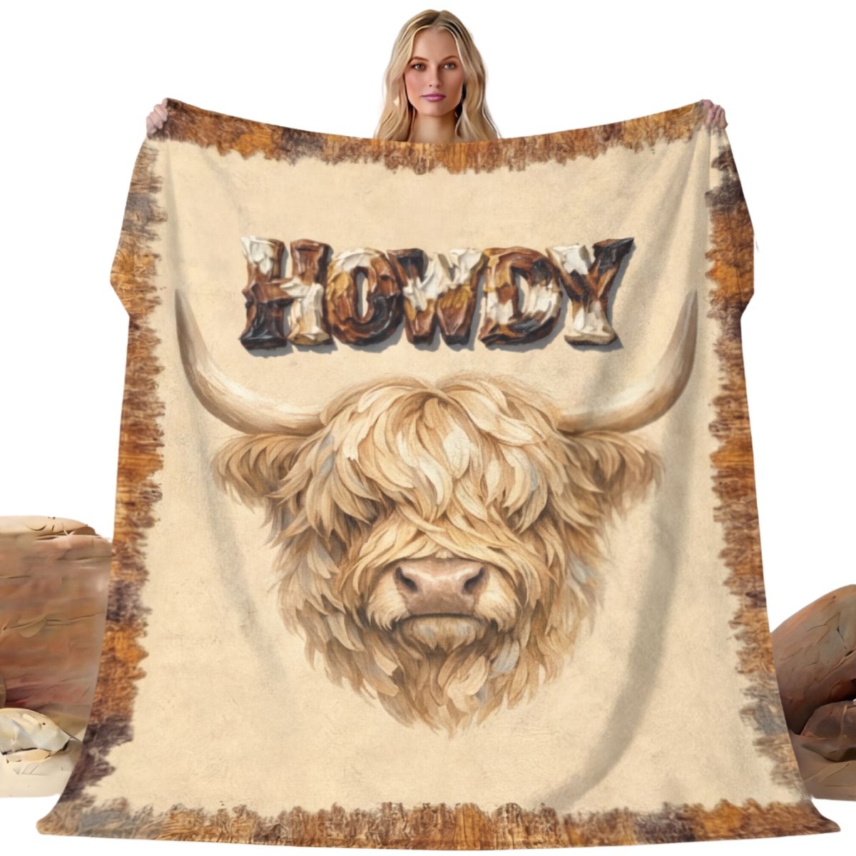 Baha Ranch Howdy Highland Throw Blanket 60" x 80" Made in America by Baha Ranch Western Wear
