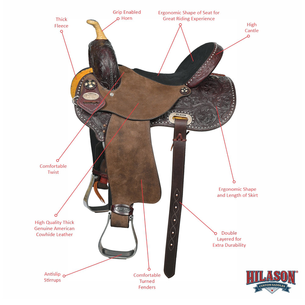 15 In Hilason Western Horse Barrel Racing Wooden Tree American Leather Saddle