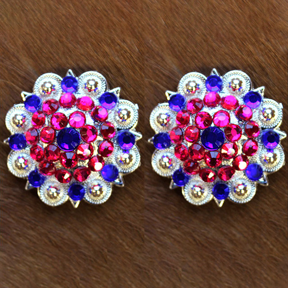 HILASON Western Screw Back Conchos 1.5" Pink Blue Rhinestone