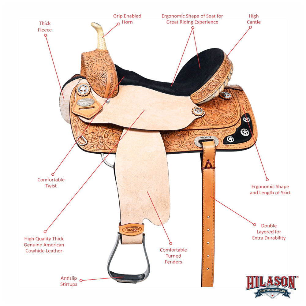 HILASON Western Horse Treeless Saddle American Leather Barrel | for Horses