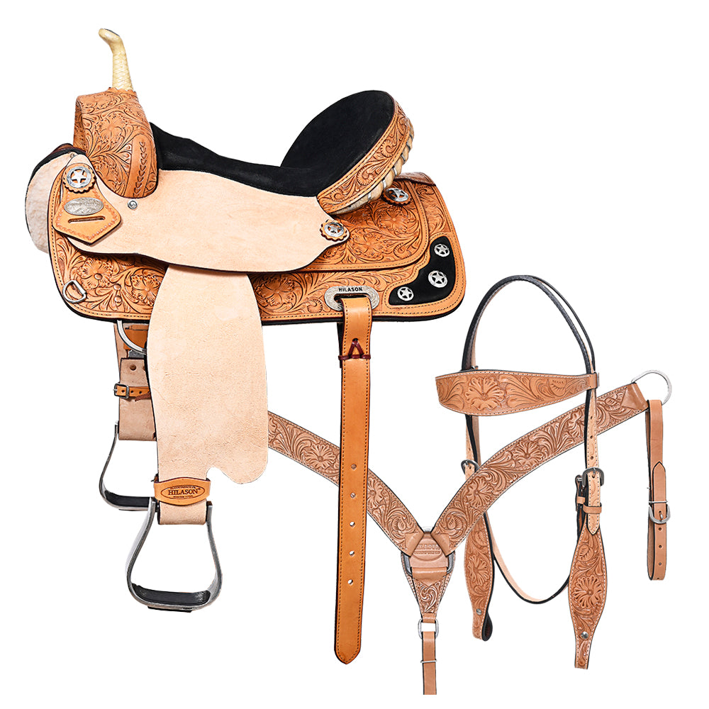 HILASON Western Horse Treeless Saddle American Leather Trail Barrel Tack | for Horses