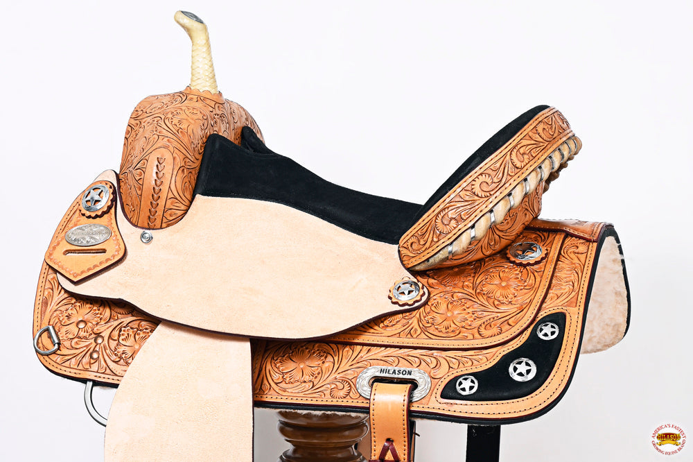 HILASON Western Horse Treeless Saddle American Leather Trail Barrel Tack | for Horses