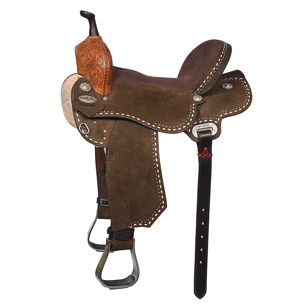Hilason Western Horse Barrel Flex Tree Trail American Leather Saddle Dark Brown Gorgeous Floral Hand Tooled & Carved