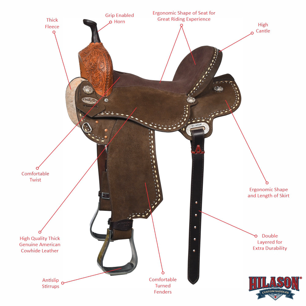 Hilason Western Horse Barrel Flex Tree Trail American Leather Saddle Dark Brown Gorgeous Floral Hand Tooled & Carved