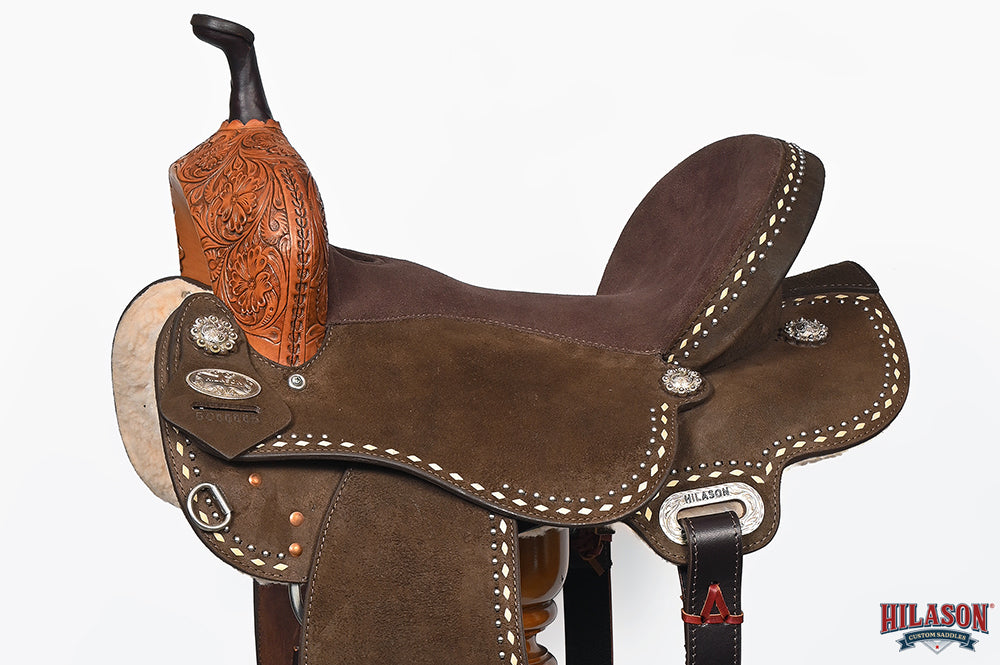 Hilason Western Horse Barrel Flex Tree Trail American Leather Saddle Dark Brown Gorgeous Floral Hand Tooled & Carved