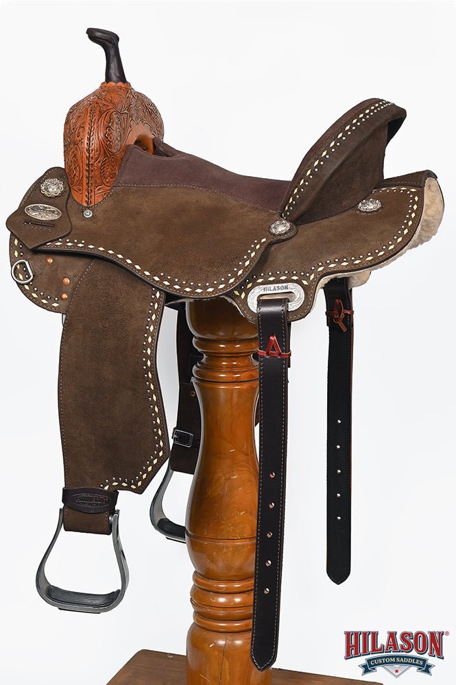 Hilason Western Horse Barrel Flex Tree Trail American Leather Saddle Dark Brown Gorgeous Floral Hand Tooled & Carved