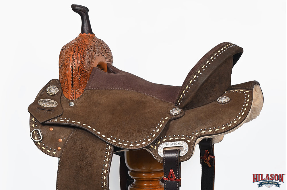 Hilason Western Horse Barrel Flex Tree Trail American Leather Saddle Dark Brown Gorgeous Floral Hand Tooled & Carved