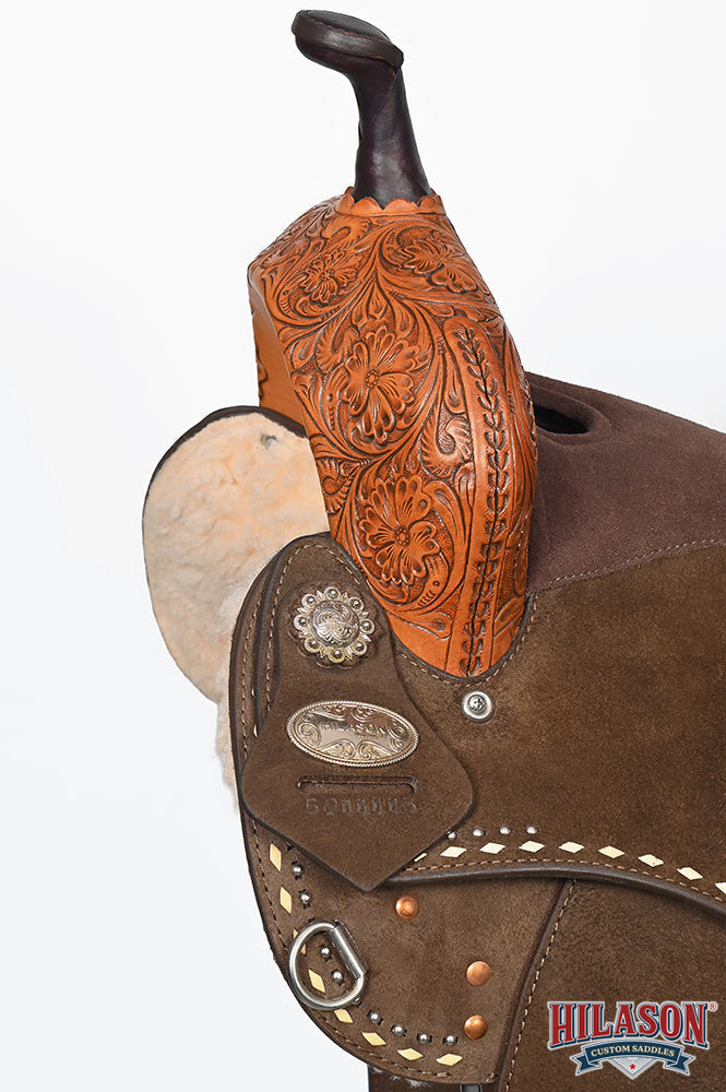 Hilason Western Horse Barrel Flex Tree Trail American Leather Saddle Dark Brown Gorgeous Floral Hand Tooled & Carved