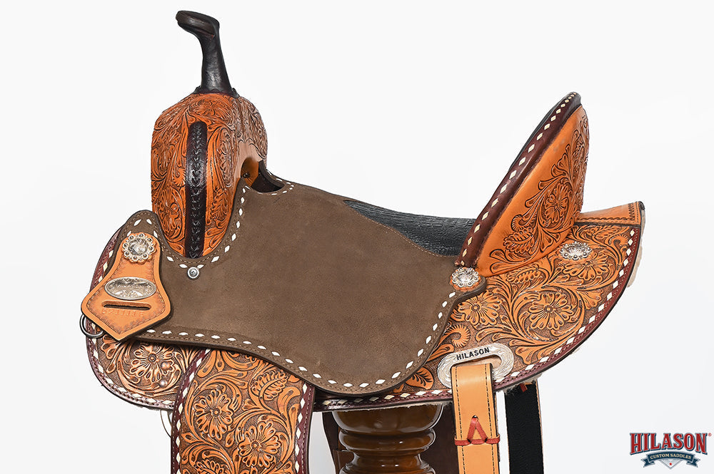 Hilason Western Horse Barrel Flex Tree Trail American Leather Saddle Brown / Tan Gorgeous Floral Hand Tooled & Carved
