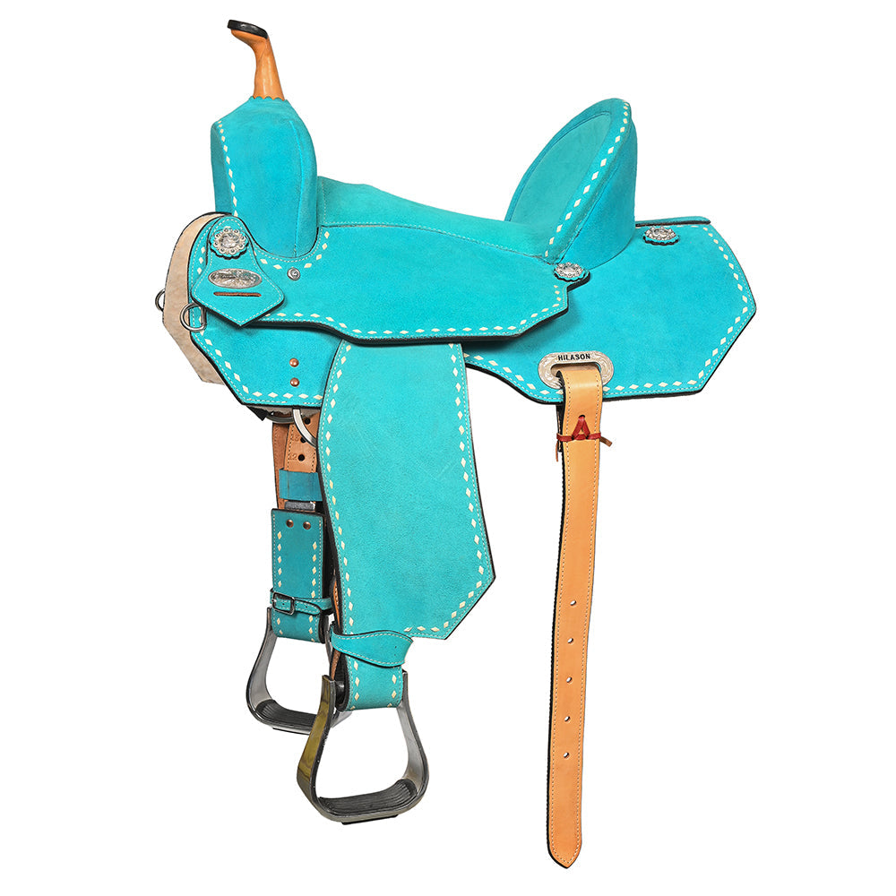 Hilason Western Horse Barrel Flex Tree Trail American Leather Saddle Turquoise