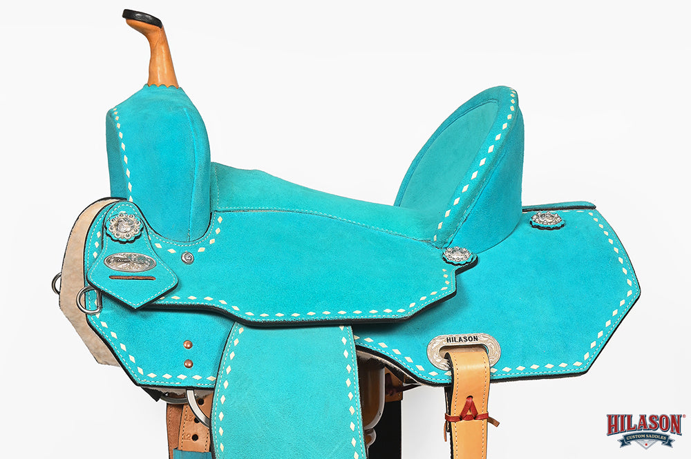 Hilason Western Horse Barrel Flex Tree Trail American Leather Saddle Turquoise