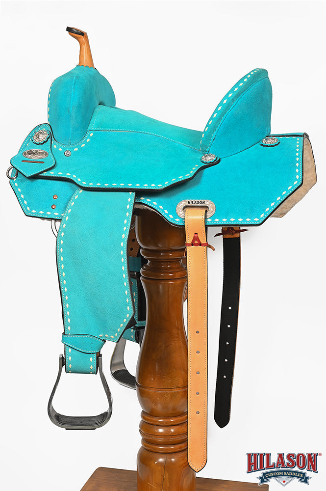 Hilason Western Horse Barrel Flex Tree Trail American Leather Saddle Turquoise