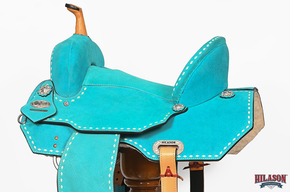 Hilason Western Horse Barrel Flex Tree Trail American Leather Saddle Turquoise
