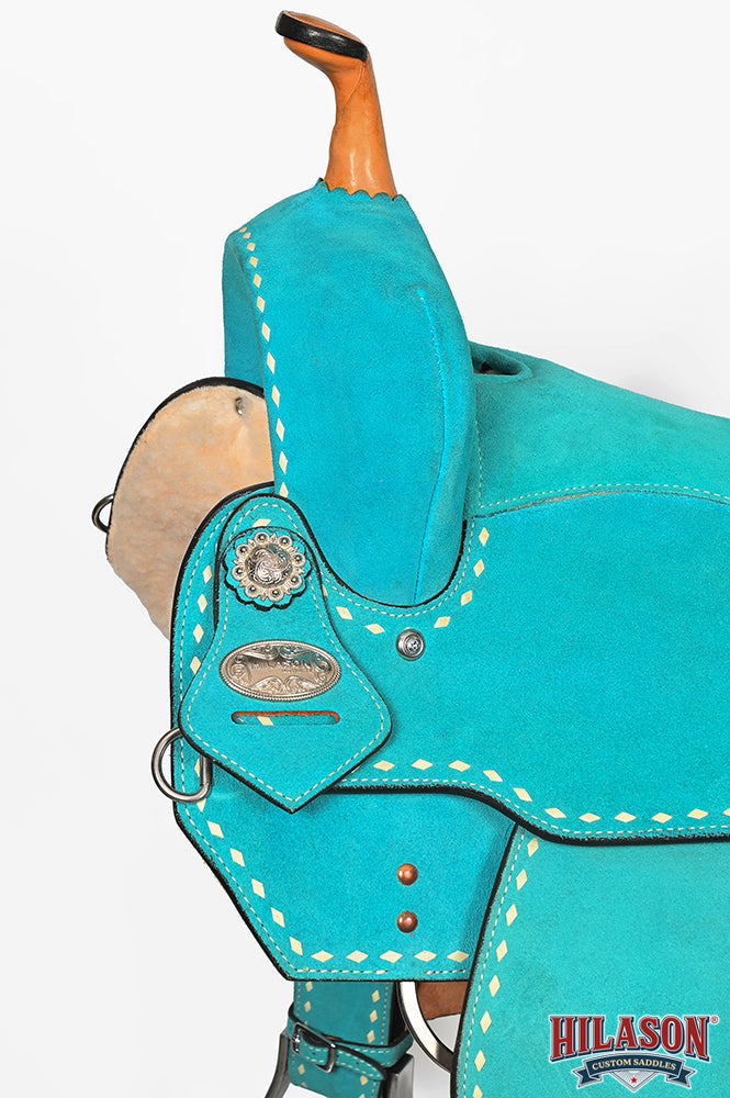 Hilason Western Horse Barrel Flex Tree Trail American Leather Saddle Turquoise