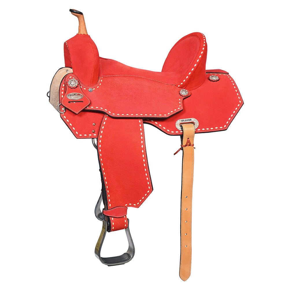 Hilason Western Horse Barrel Flex Tree Trail American Leather Saddle Red